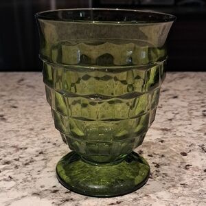 Vintage Indiana Glass Whitehall Cubist Juice Glass Avacado Green 1960's